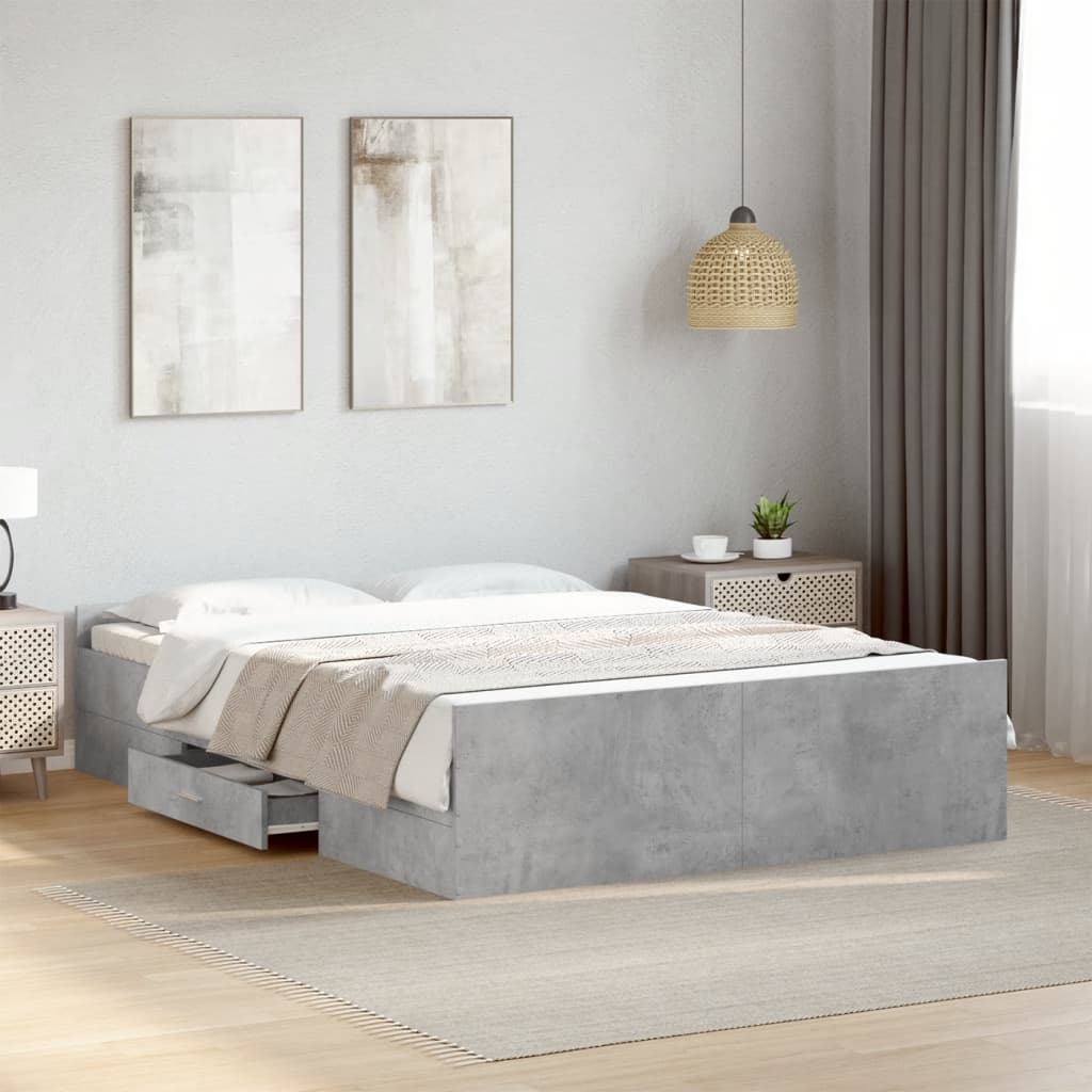 vidaXL Bed Frame with Drawers without Mattress Concrete Grey 135x190 cm Double