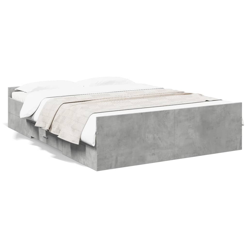 vidaXL Bed Frame with Drawers without Mattress Concrete Grey 135x190 cm Double