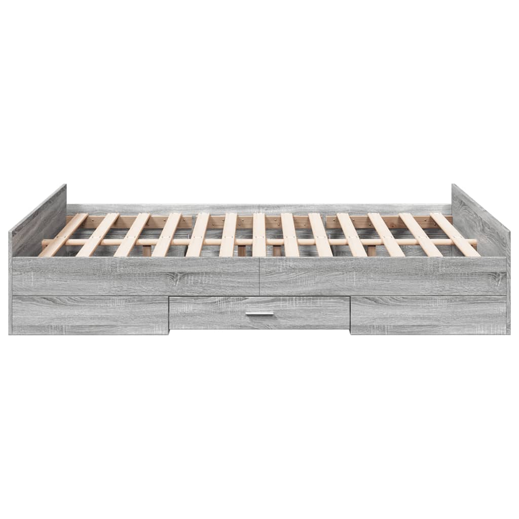 vidaXL Bed Frame with Drawers without Mattress Grey Sonoma 135x190 cm Double