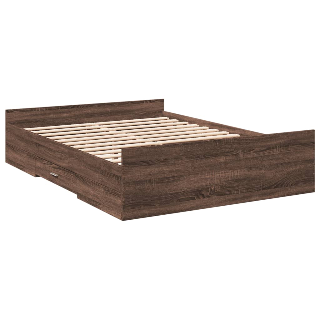 vidaXL Bed Frame with Drawers without Mattress Brown Oak 135x190 cm Double