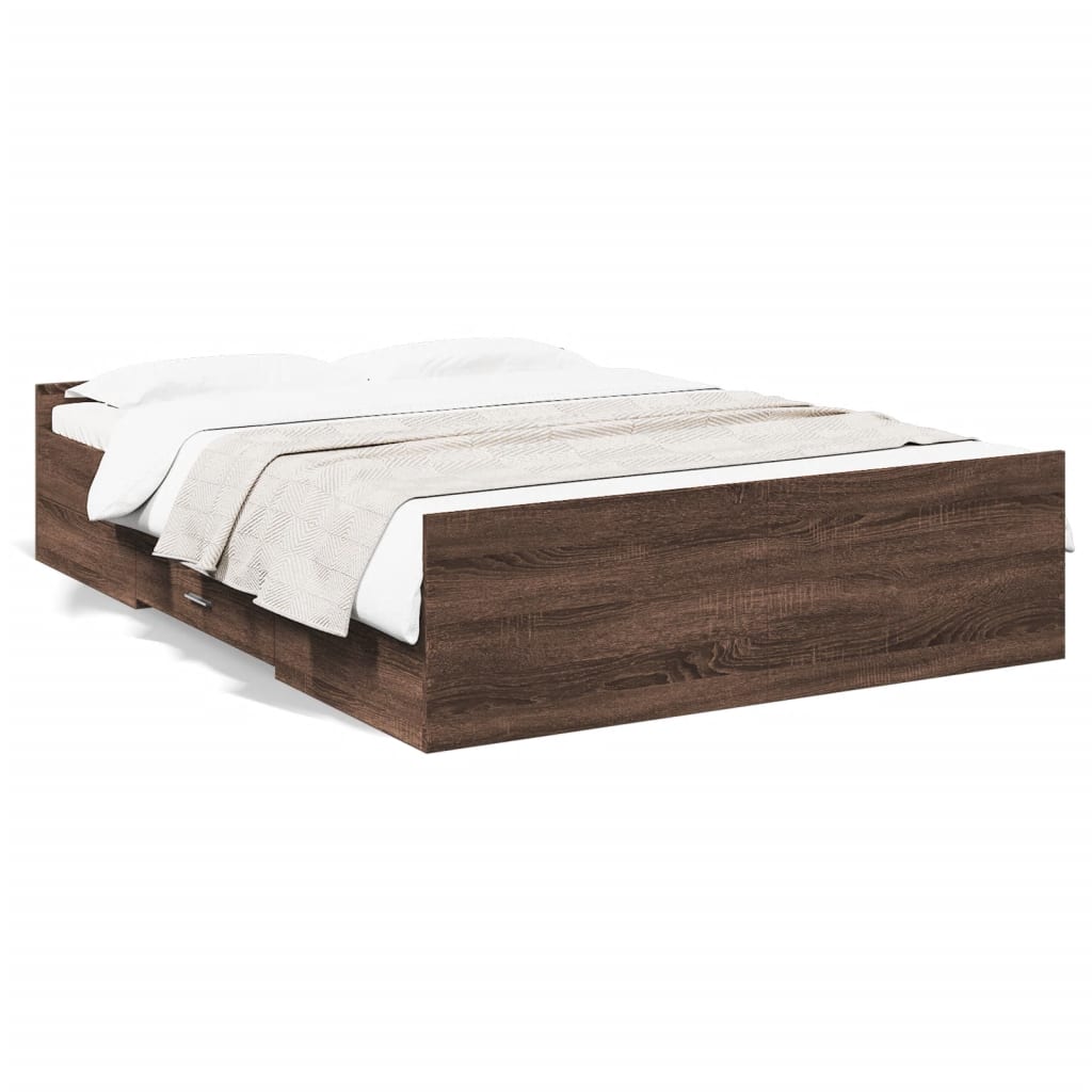 vidaXL Bed Frame with Drawers without Mattress Brown Oak 135x190 cm Double