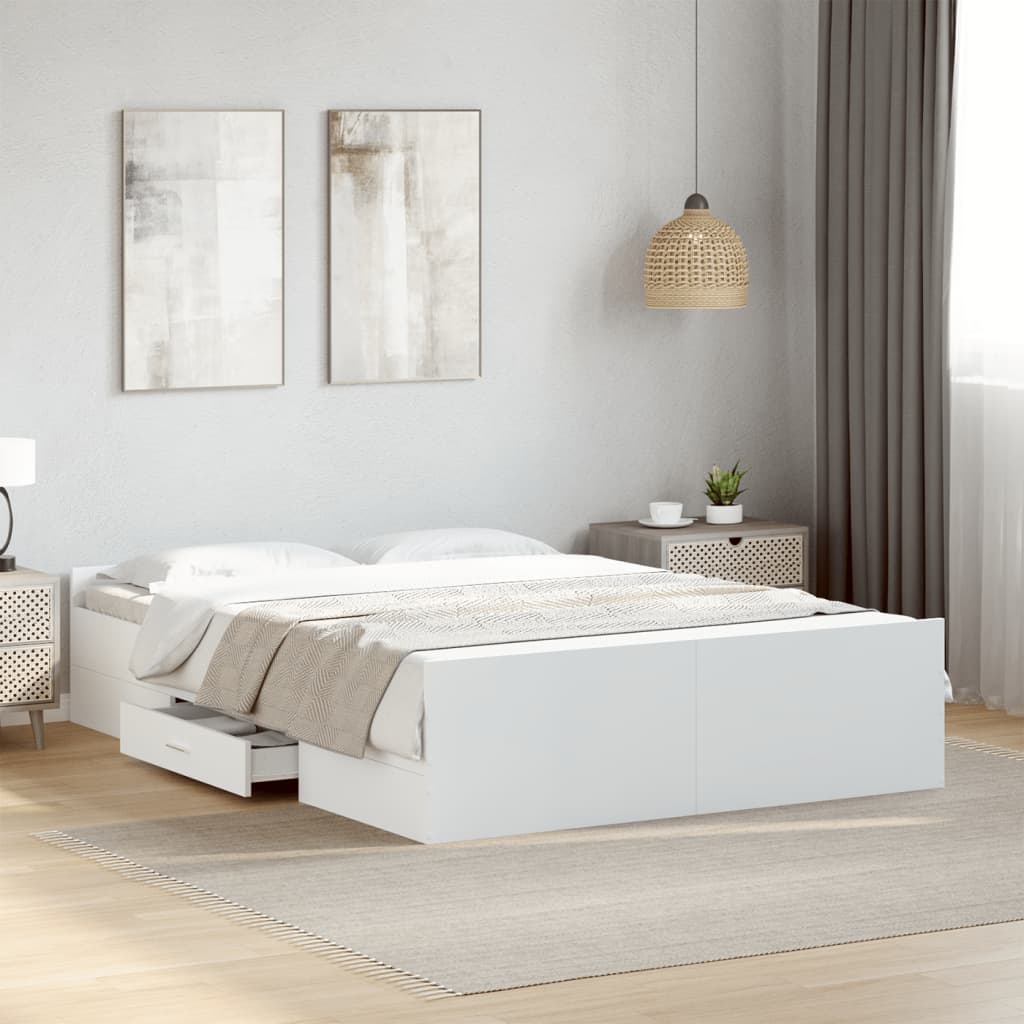 vidaXL Bed Frame with Drawers without Mattress White 120x190 cm Small Double