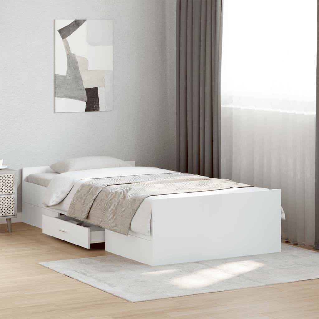 vidaXL Bed Frame with Drawers without Mattress White 100x200 cm