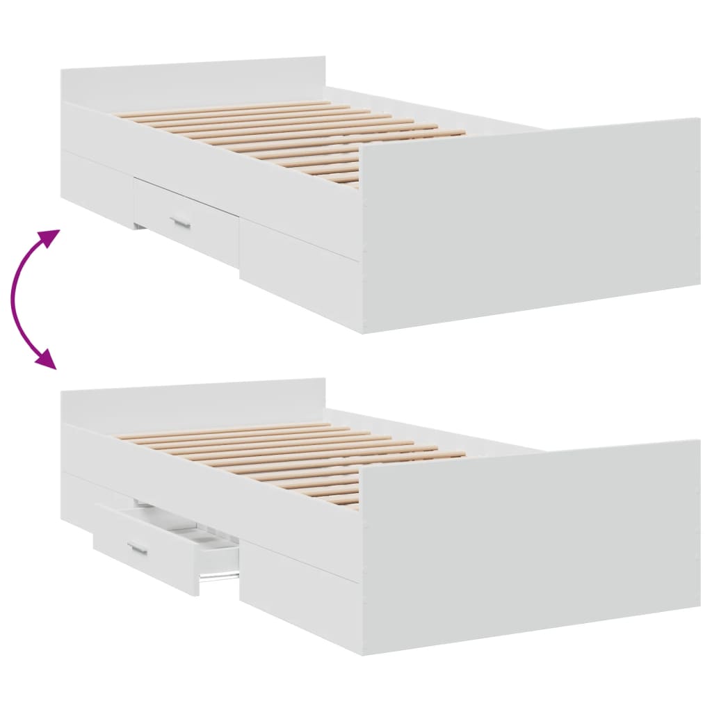 vidaXL Bed Frame with Drawers without Mattress White 100x200 cm