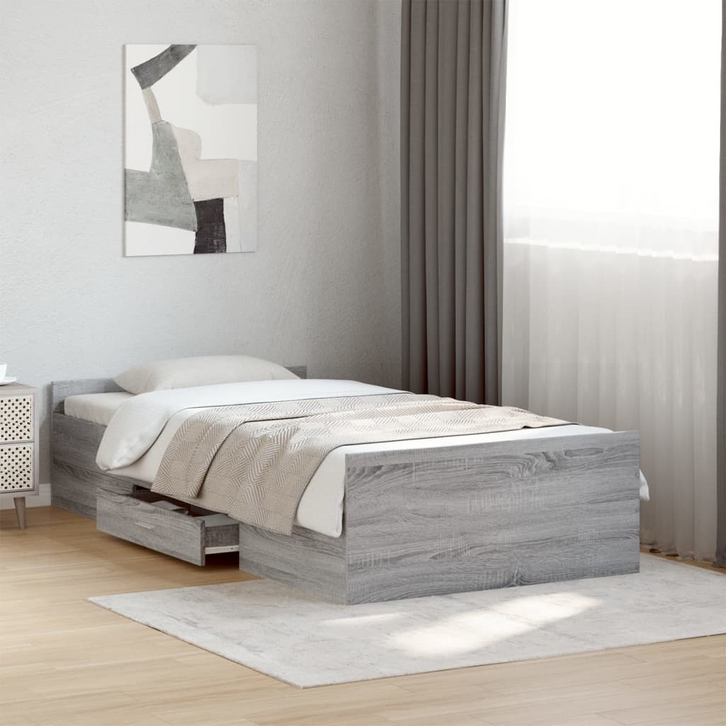 vidaXL Bed Frame with Drawers without Mattress Grey Sonoma 100x200 cm