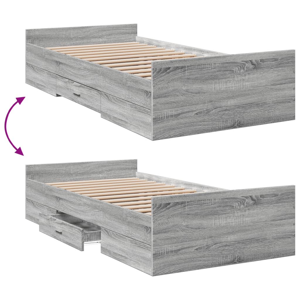 vidaXL Bed Frame with Drawers without Mattress Grey Sonoma 100x200 cm