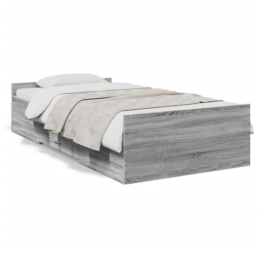 vidaXL Bed Frame with Drawers without Mattress Grey Sonoma 100x200 cm