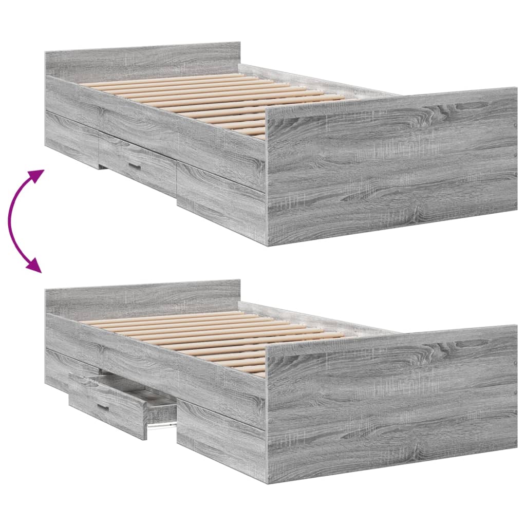 vidaXL Bed Frame with Drawers without Mattress Grey Sonoma 90x200 cm