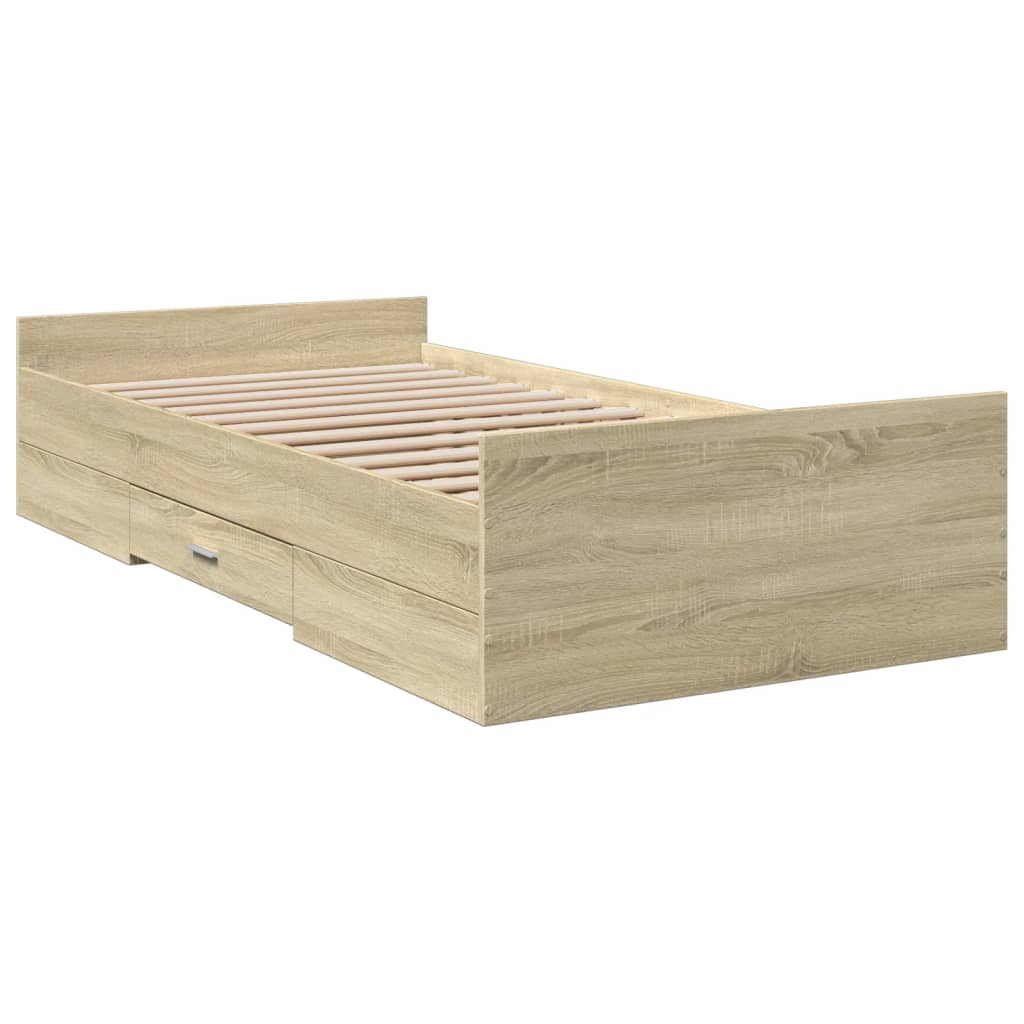 vidaXL Bed Frame with Drawers without Mattress Sonoma Oak 90x190 cm Single