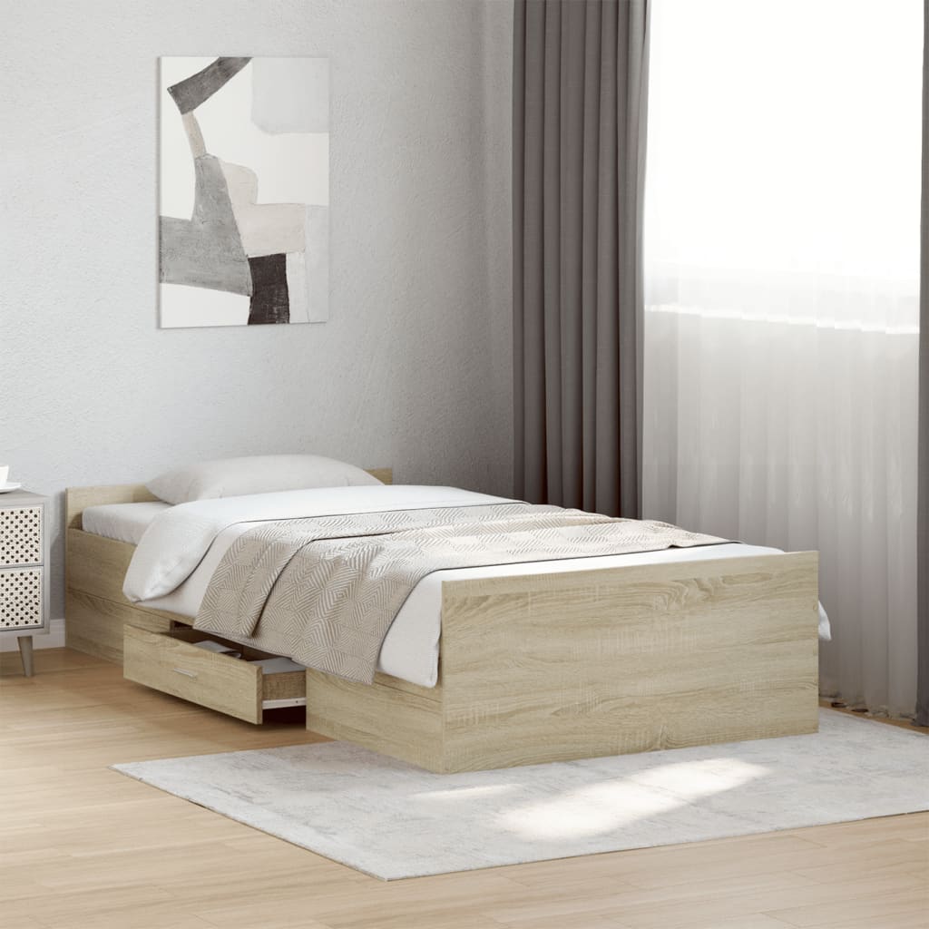 vidaXL Bed Frame with Drawers without Mattress Sonoma Oak 90x190 cm Single