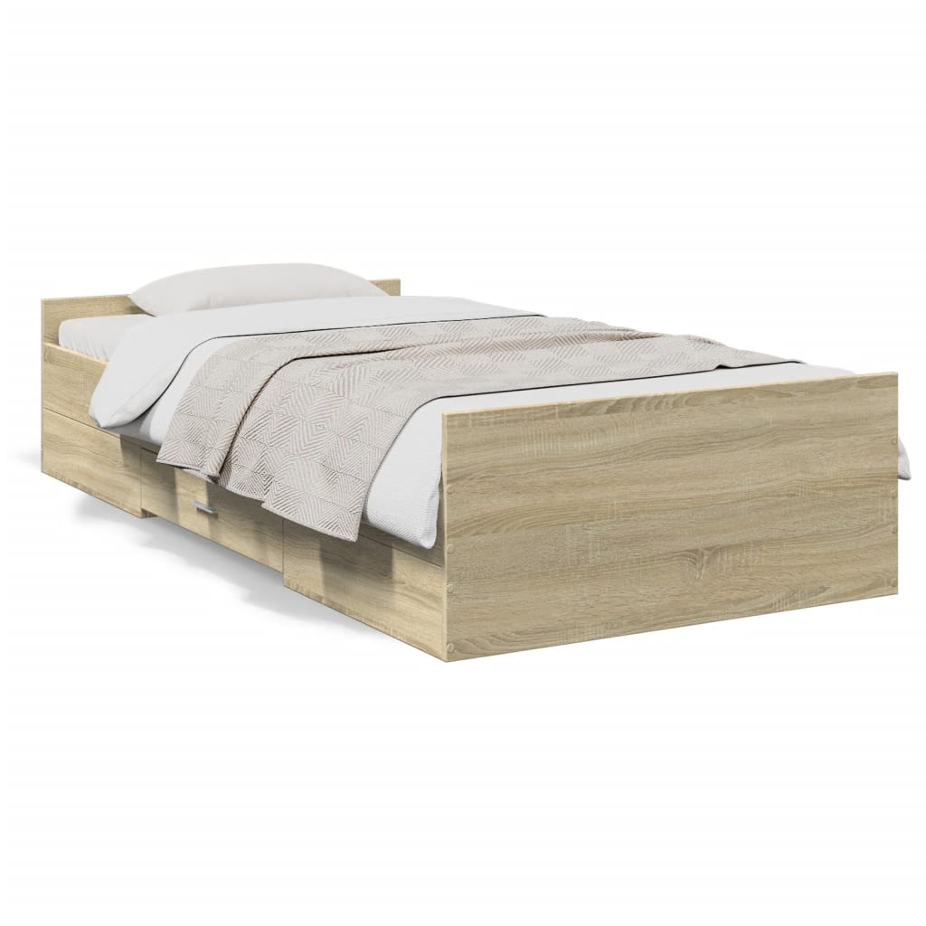 vidaXL Bed Frame with Drawers without Mattress Sonoma Oak 90x190 cm Single