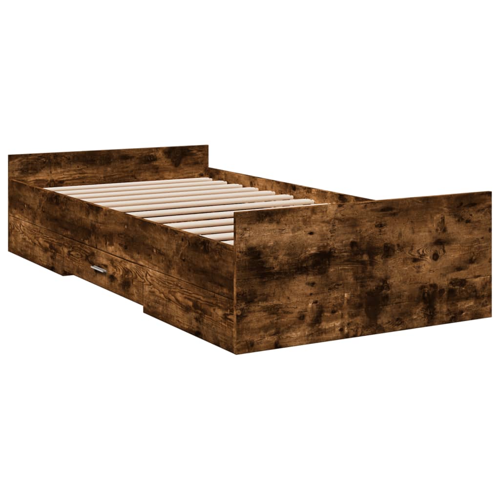 vidaXL Bed Frame with Drawers without Mattress Smoked Oak 90x190 cm Single