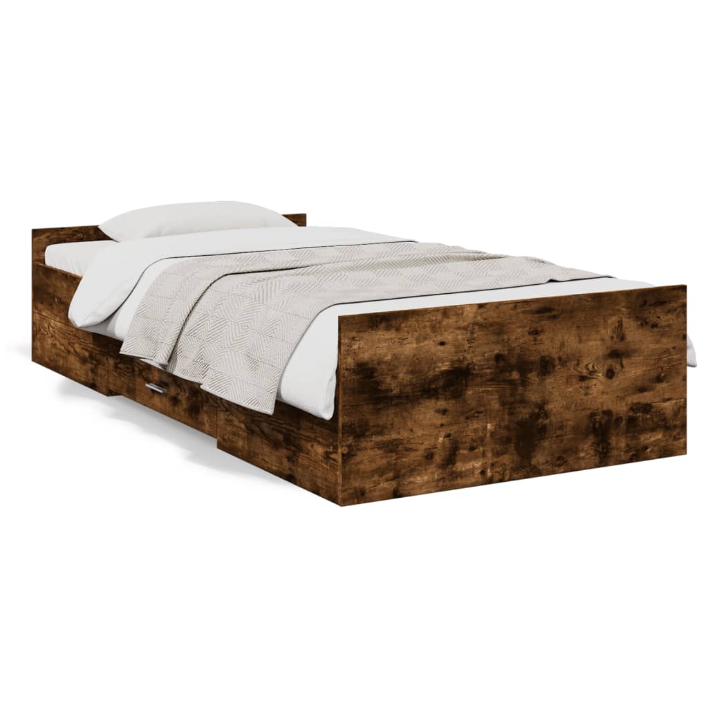 vidaXL Bed Frame with Drawers without Mattress Smoked Oak 90x190 cm Single