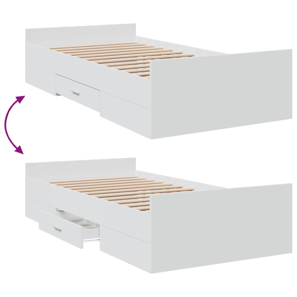 vidaXL Bed Frame with Drawers without Mattress White 75x190 cm Small Single