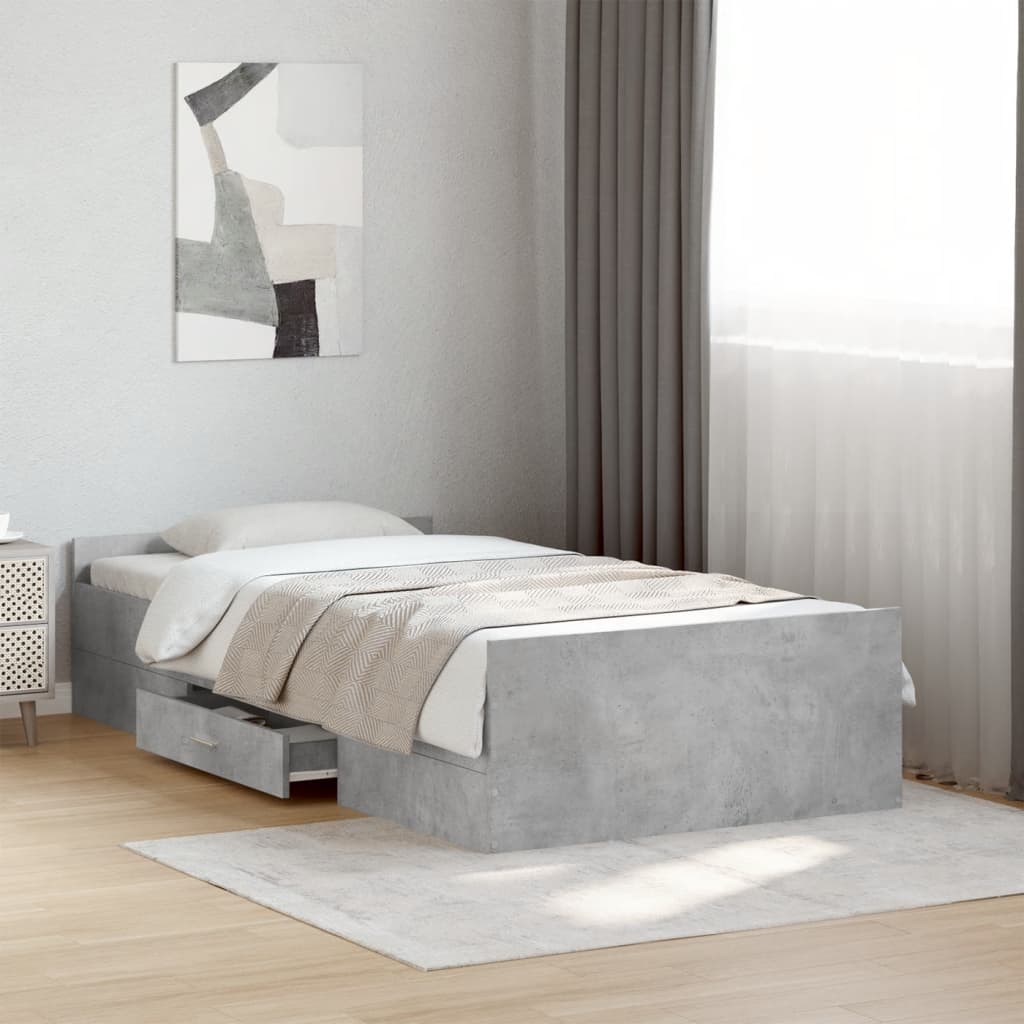 vidaXL Bed Frame with Drawers without Mattress Concrete Grey 75x190 cm Small Single