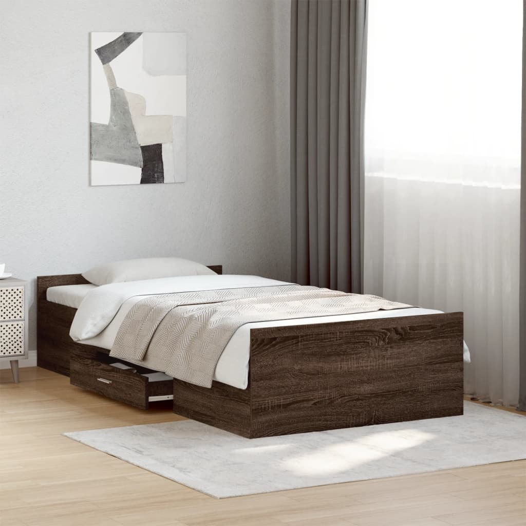 vidaXL Bed Frame with Drawers without Mattress Brown Oak 75x190 cm Small Single