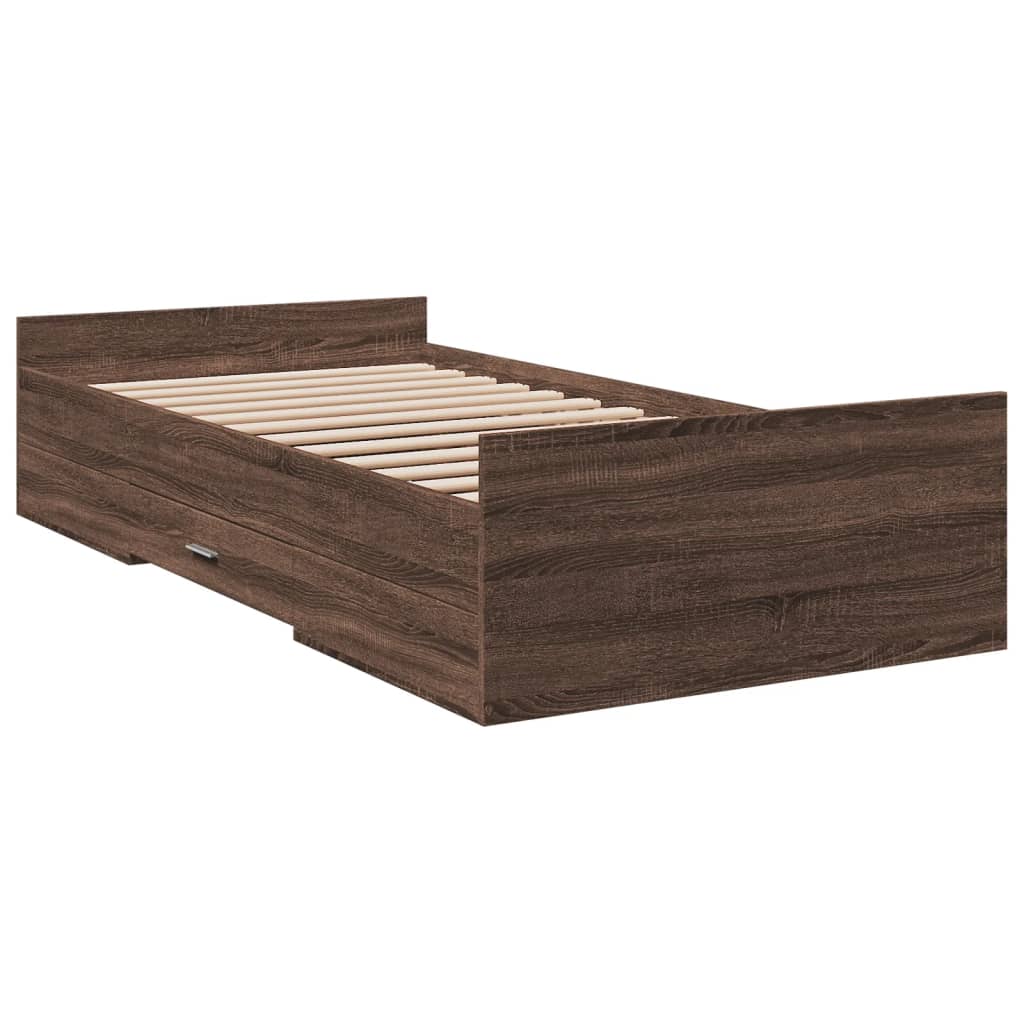 vidaXL Bed Frame with Drawers without Mattress Brown Oak 75x190 cm Small Single