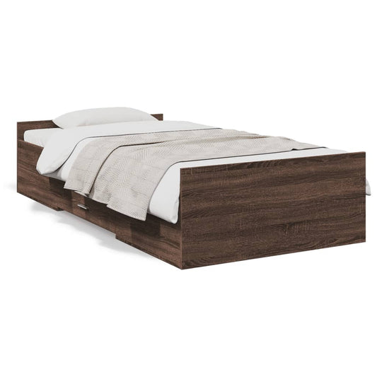 vidaXL Bed Frame with Drawers without Mattress Brown Oak 75x190 cm Small Single