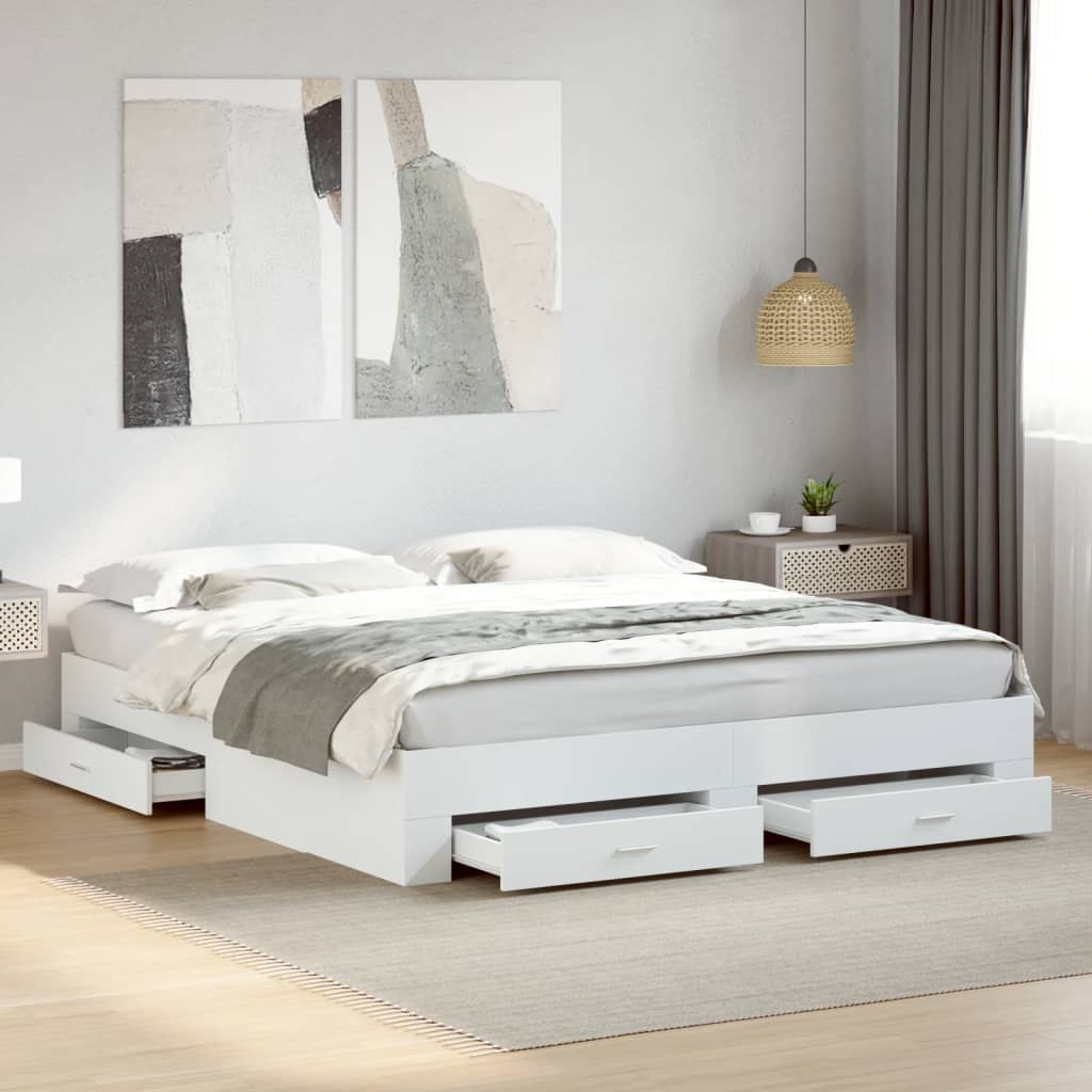 vidaXL Bed Frame with Drawers without Mattress White 200x200 cm