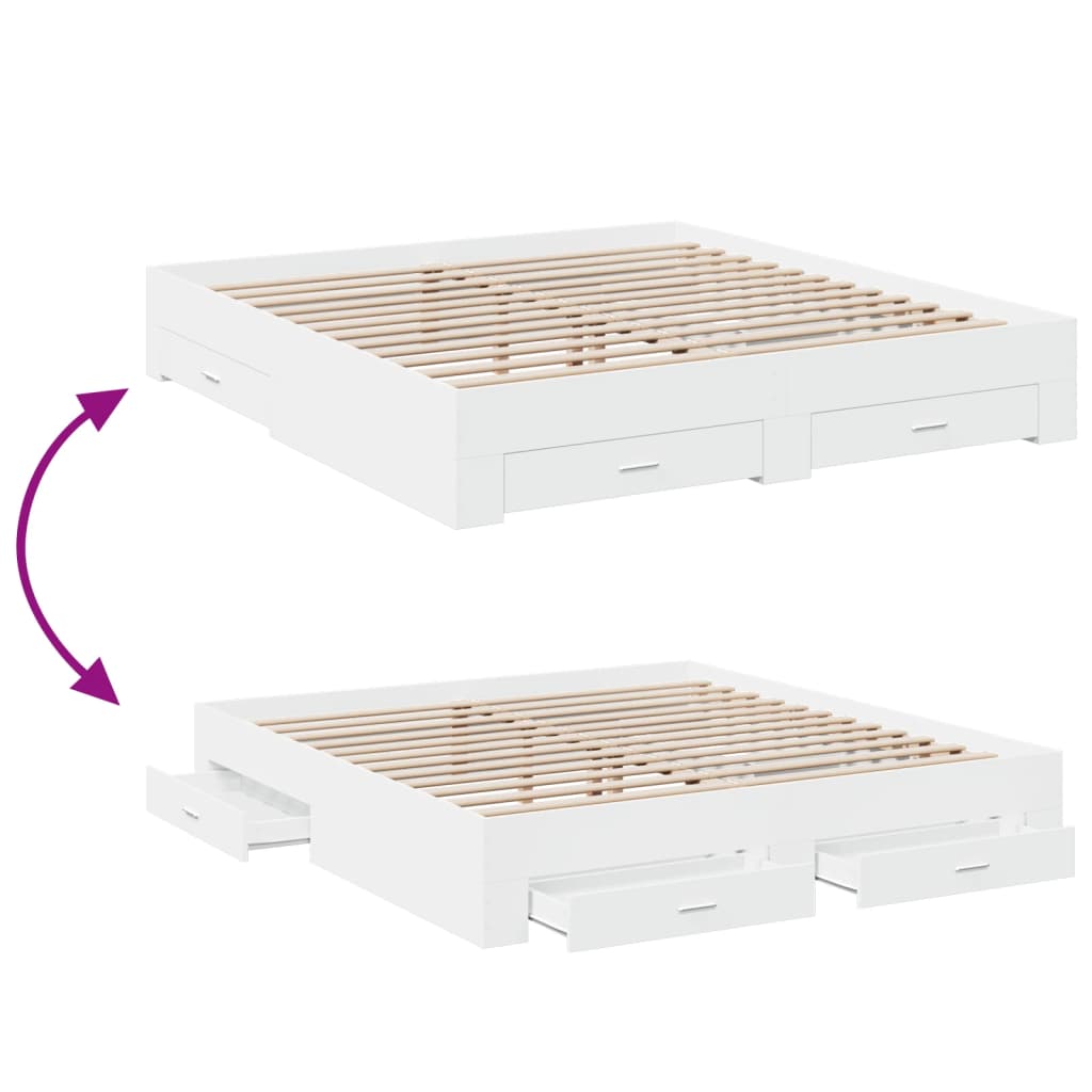 vidaXL Bed Frame with Drawers without Mattress White 200x200 cm