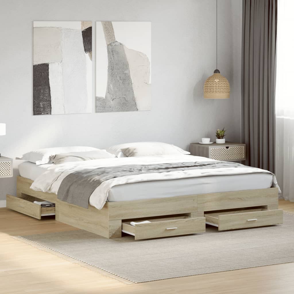 vidaXL Bed Frame with Drawers without Mattress Sonoma Oak 200x200 cm