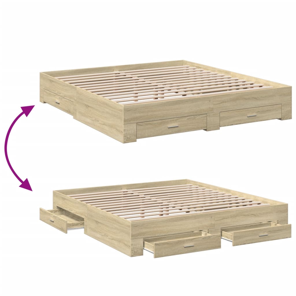 vidaXL Bed Frame with Drawers without Mattress Sonoma Oak 200x200 cm