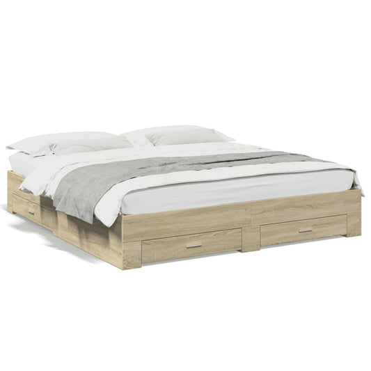 vidaXL Bed Frame with Drawers without Mattress Sonoma Oak 200x200 cm