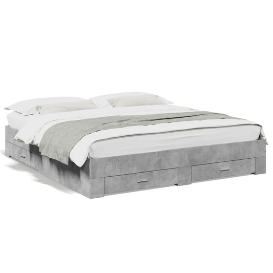 vidaXL Bed Frame with Drawers without Mattress Concrete Grey 200x200 cm