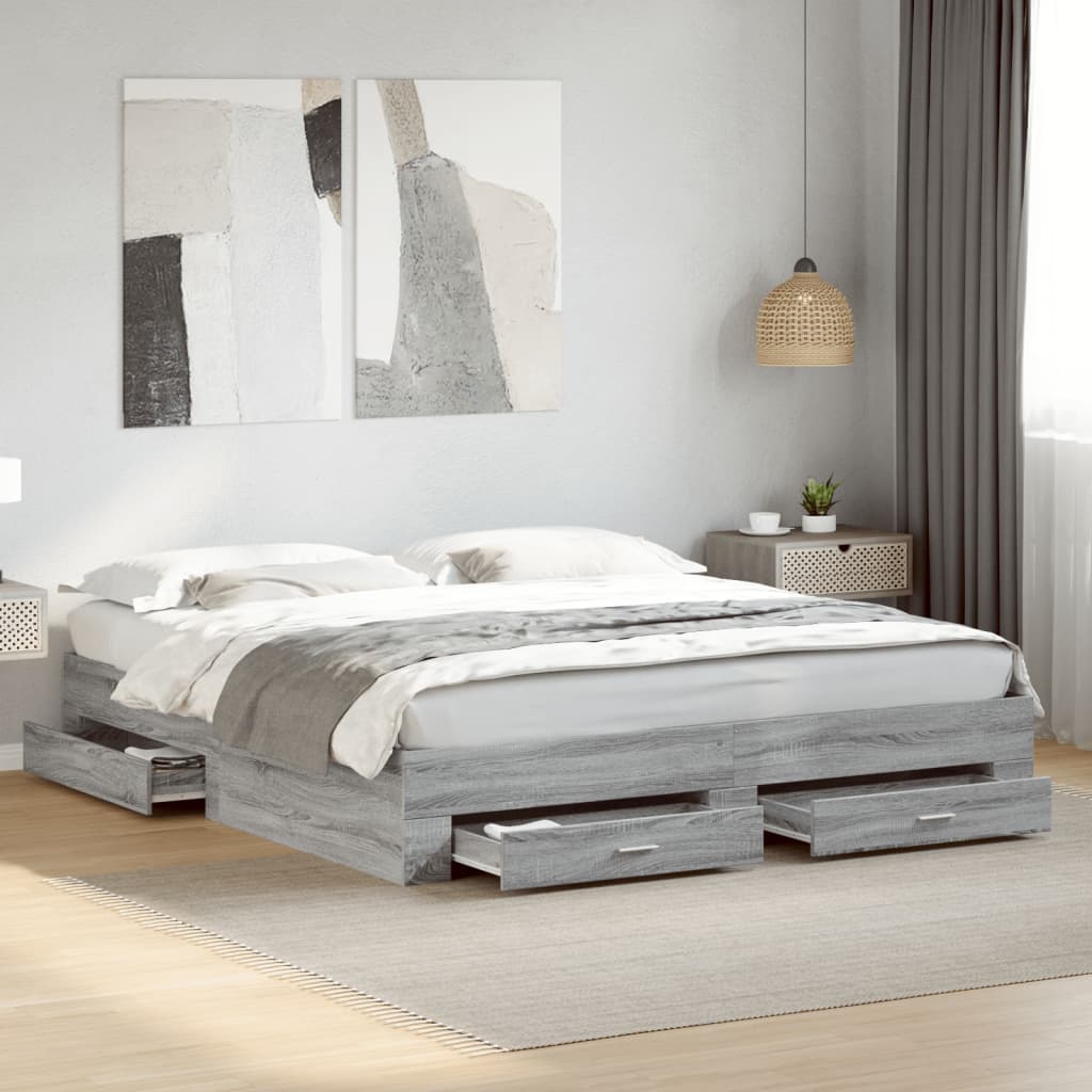 vidaXL Bed Frame with Drawers without Mattress Grey Sonoma 200x200 cm