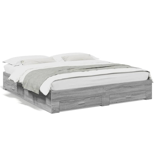 vidaXL Bed Frame with Drawers without Mattress Grey Sonoma 200x200 cm