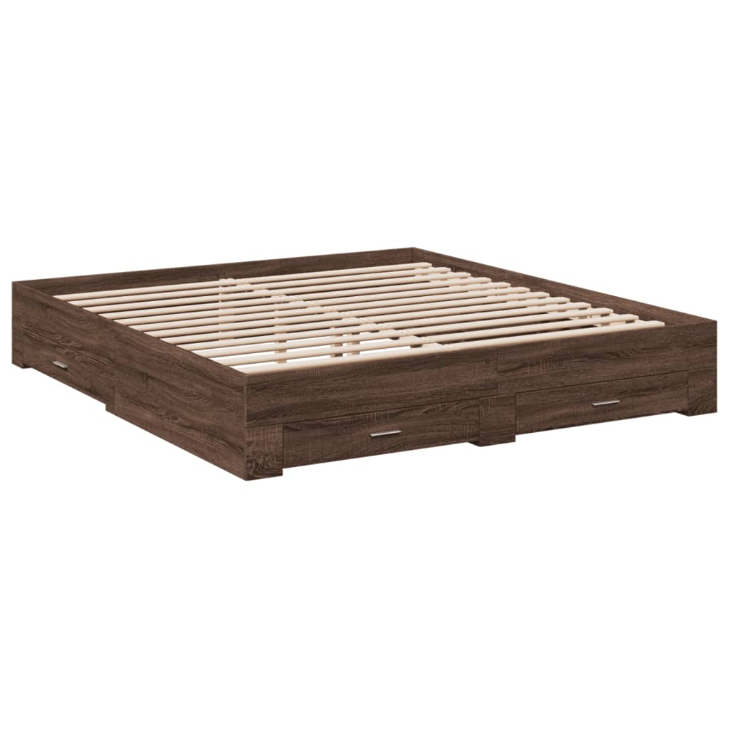 vidaXL Bed Frame with Drawers without Mattress Brown Oak 200x200 cm