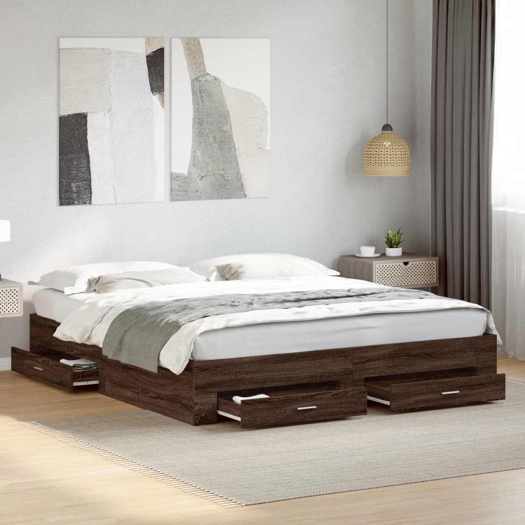 vidaXL Bed Frame with Drawers without Mattress Brown Oak 200x200 cm