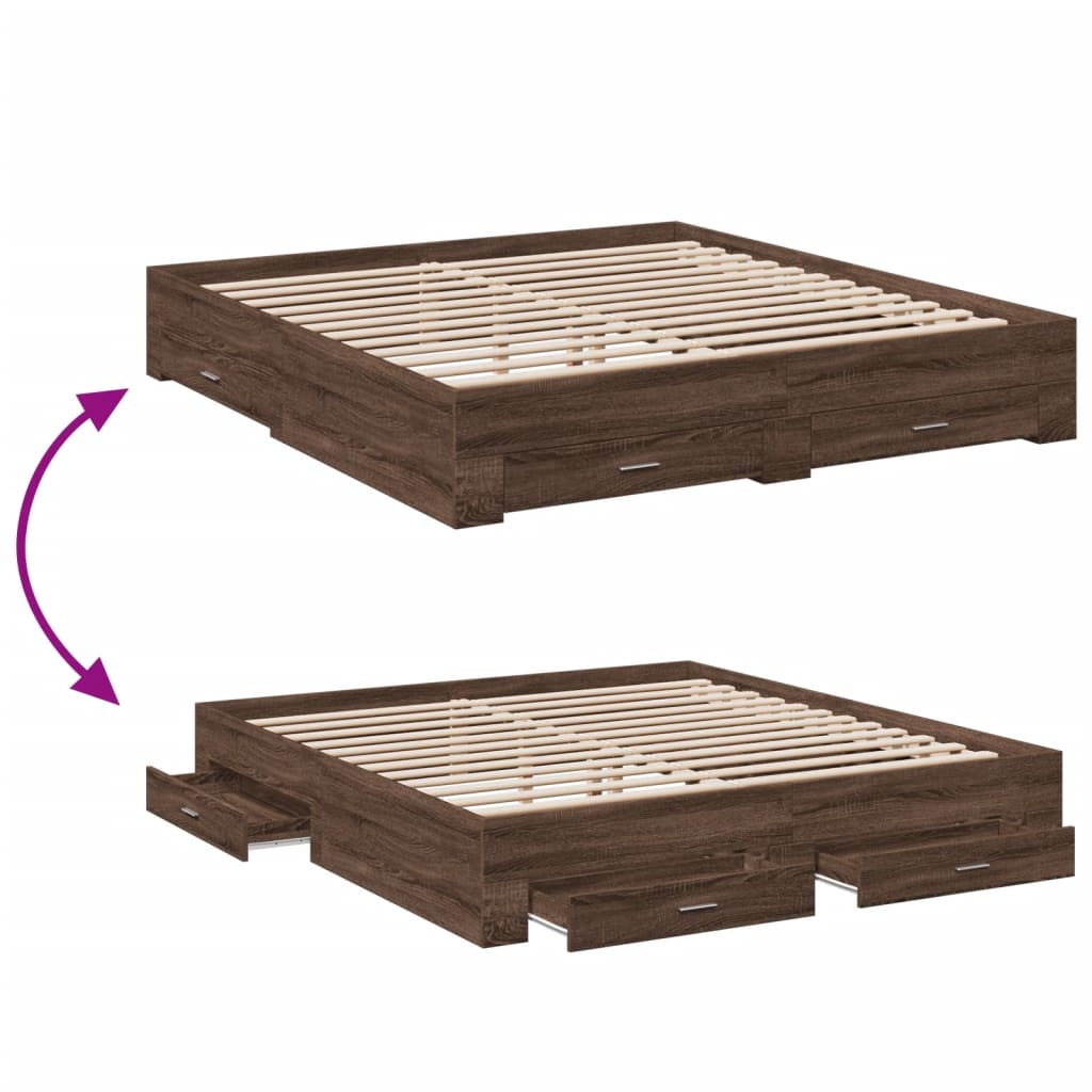 vidaXL Bed Frame with Drawers without Mattress Brown Oak 200x200 cm