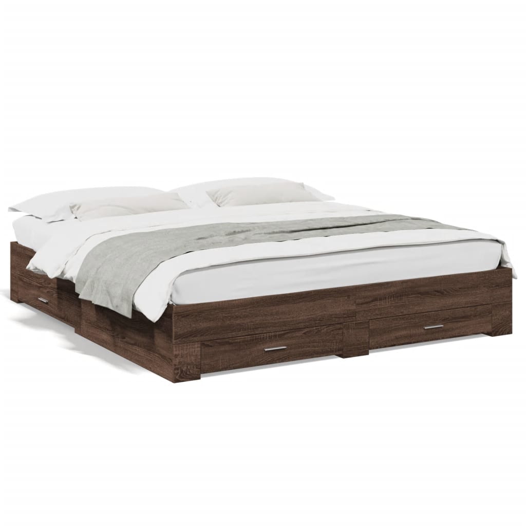 vidaXL Bed Frame with Drawers without Mattress Brown Oak 200x200 cm