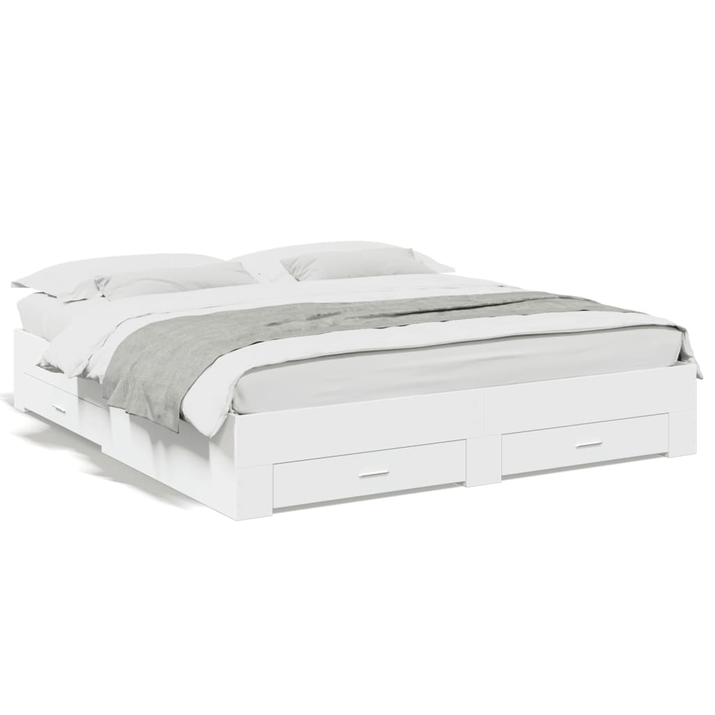 Bed Frame with Drawers without Mattress White 180x200 cm Super King