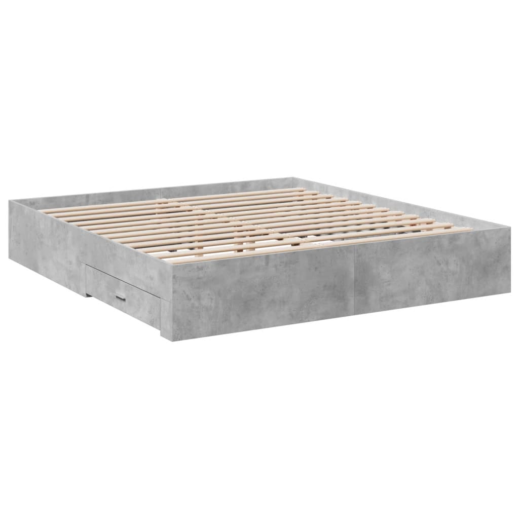 vidaXL Bed Frame with Drawers without Mattress Concrete Grey 180x200 cm Super King