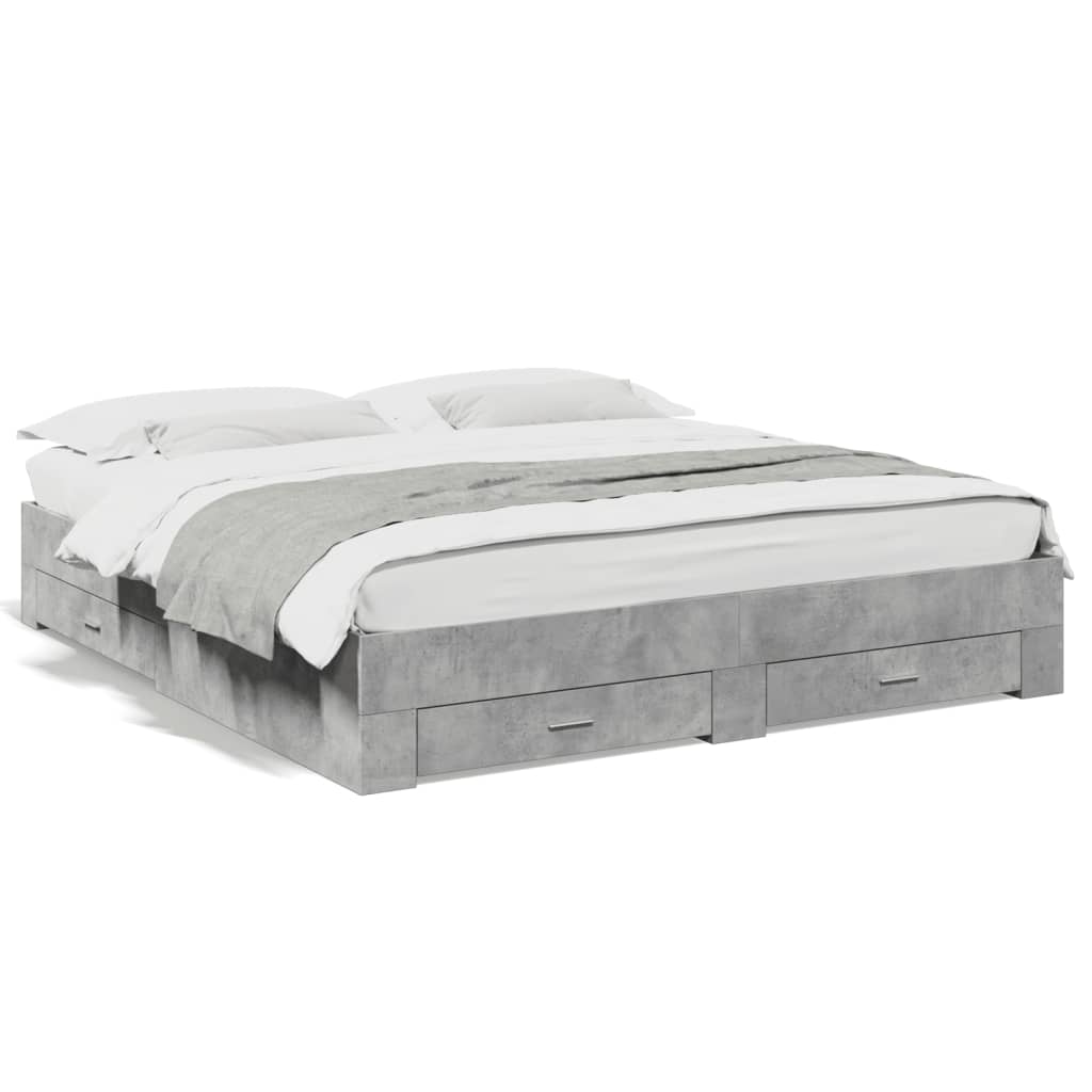 vidaXL Bed Frame with Drawers without Mattress Concrete Grey 180x200 cm Super King