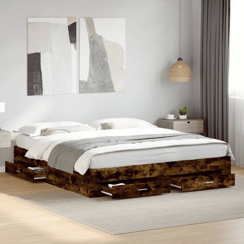 vidaXL Bed Frame with Drawers without Mattress Smoked Oak 180x200 cm Super King