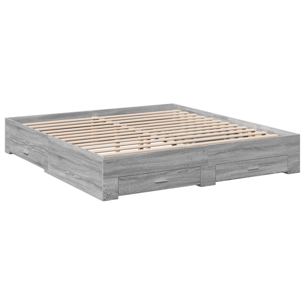 vidaXL Bed Frame with Drawers without Mattress Grey Sonoma 180x200 cm Super King