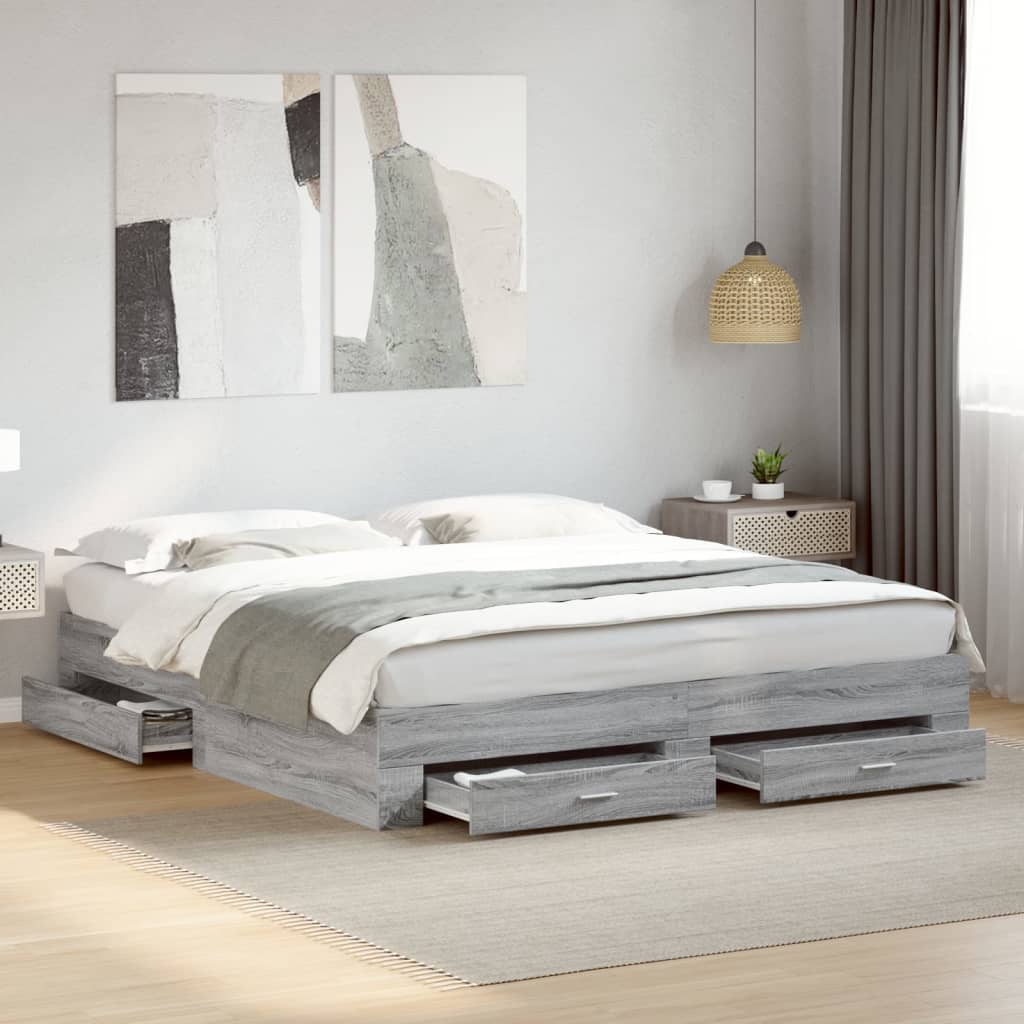 vidaXL Bed Frame with Drawers without Mattress Grey Sonoma 180x200 cm Super King