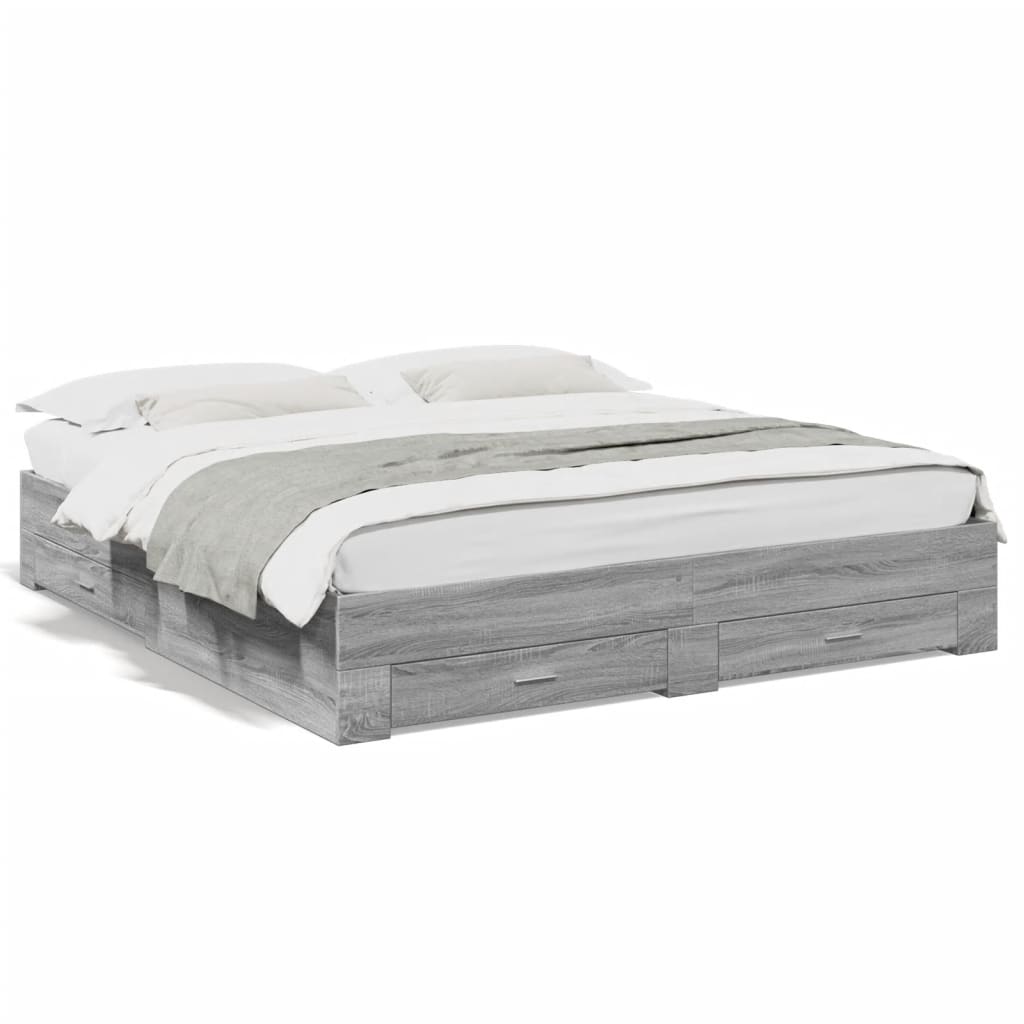 vidaXL Bed Frame with Drawers without Mattress Grey Sonoma 180x200 cm Super King