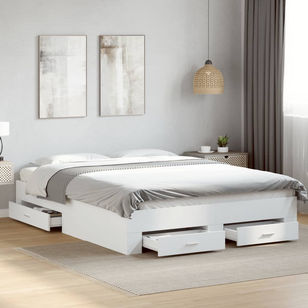 vidaXL Bed Frame with Drawers without Mattress White 160x200 cm