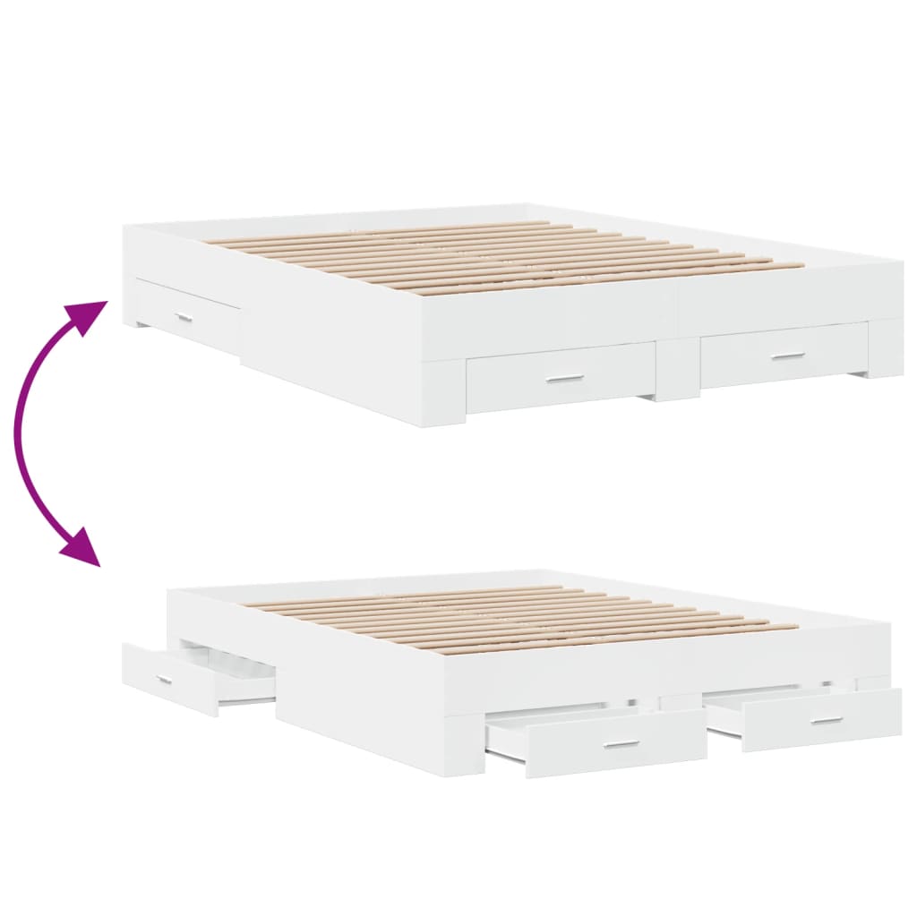 vidaXL Bed Frame with Drawers without Mattress White 160x200 cm