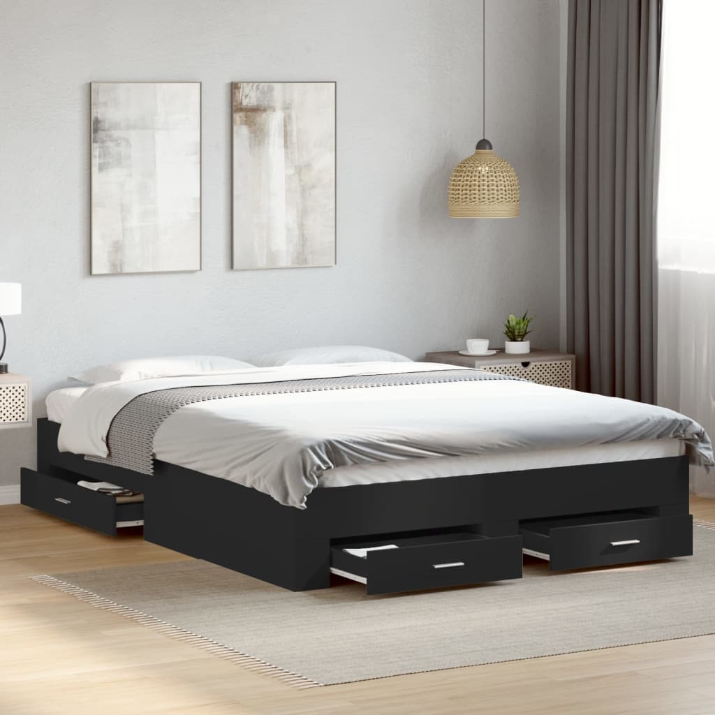 vidaXL Bed Frame with Drawers without Mattress Black 160x200 cm