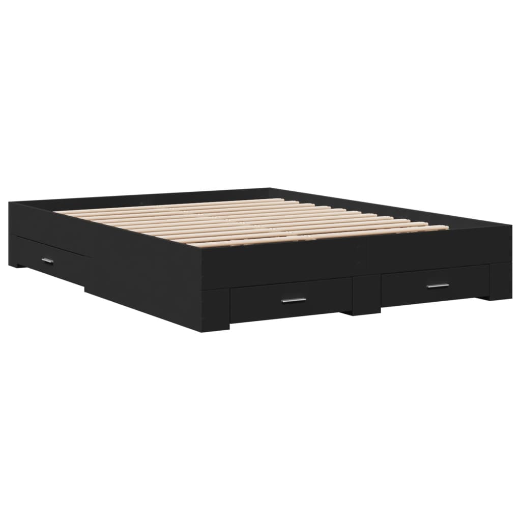 vidaXL Bed Frame with Drawers without Mattress Black 160x200 cm