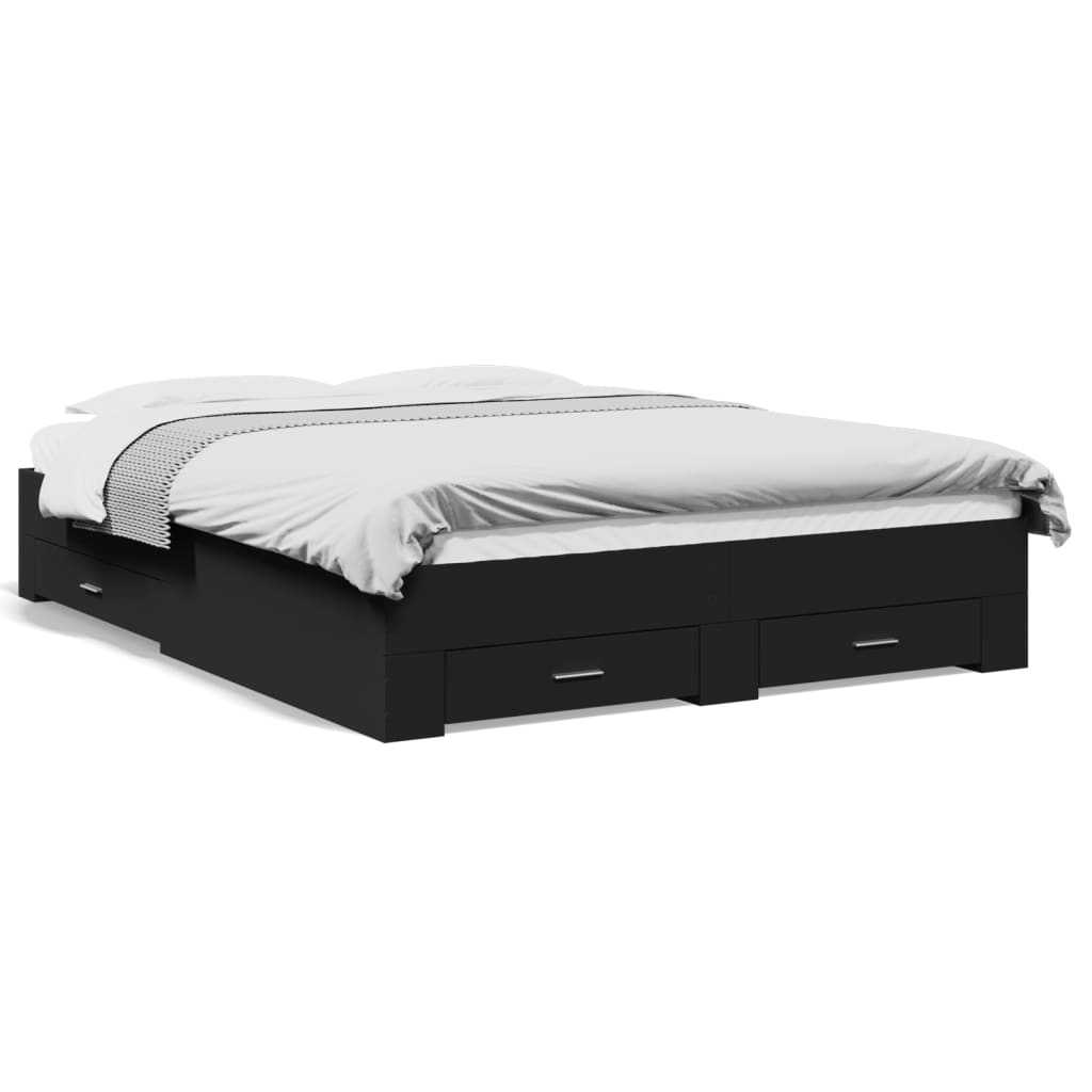 vidaXL Bed Frame with Drawers without Mattress Black 160x200 cm