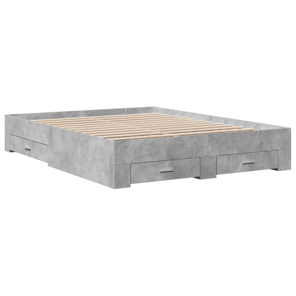 vidaXL Bed Frame with Drawers without Mattress Concrete Grey 160x200 cm