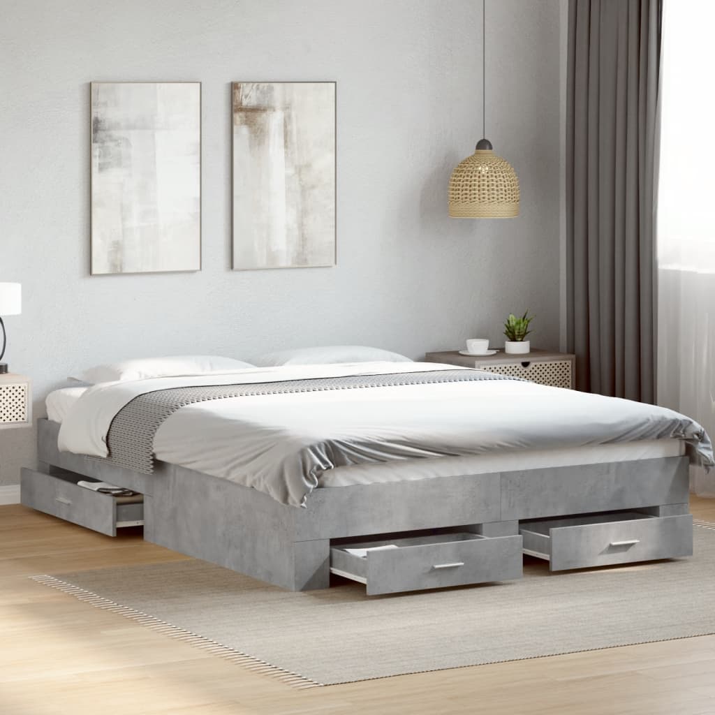 vidaXL Bed Frame with Drawers without Mattress Concrete Grey 160x200 cm