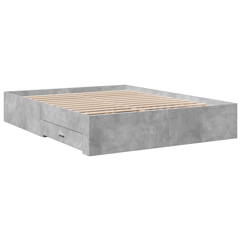 vidaXL Bed Frame with Drawers without Mattress Concrete Grey 160x200 cm