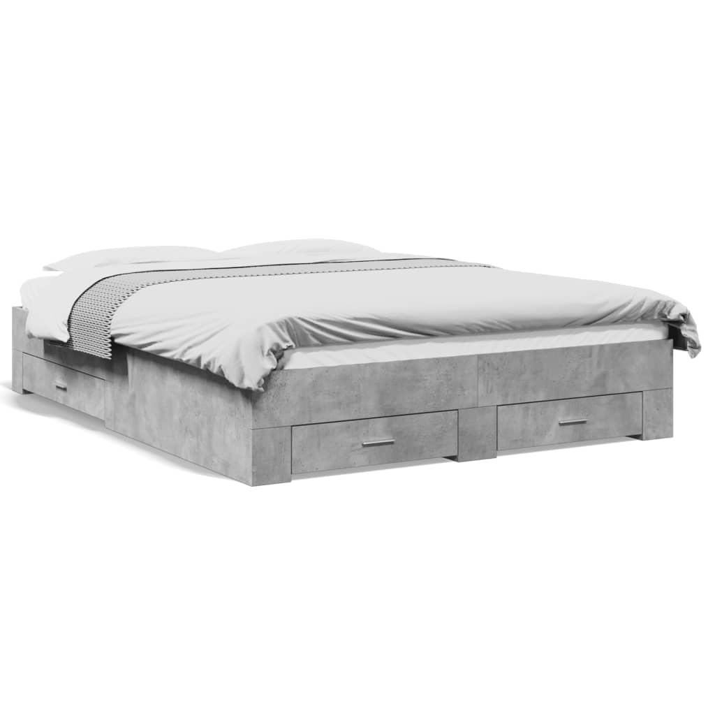 vidaXL Bed Frame with Drawers without Mattress Concrete Grey 160x200 cm